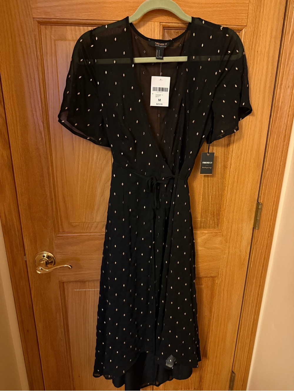 Forever 21 Black Wrap Dress with Gold Dot Accents
